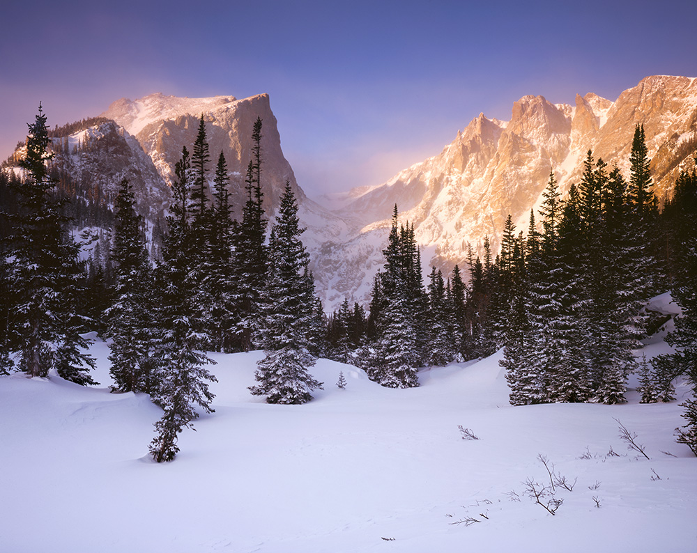 "Hallet Alpenglow" - Provia 100f 4x5, 135mm lens. 1/8th second at f32, 2 stop soft GND and warming filter.