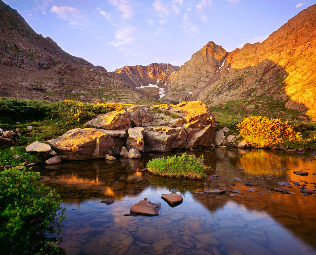 "Upper Macey Lake Sunrise" - Velvia 50 4x5, 75mm lens, 1 second at f22, 2 stop soft GND filter