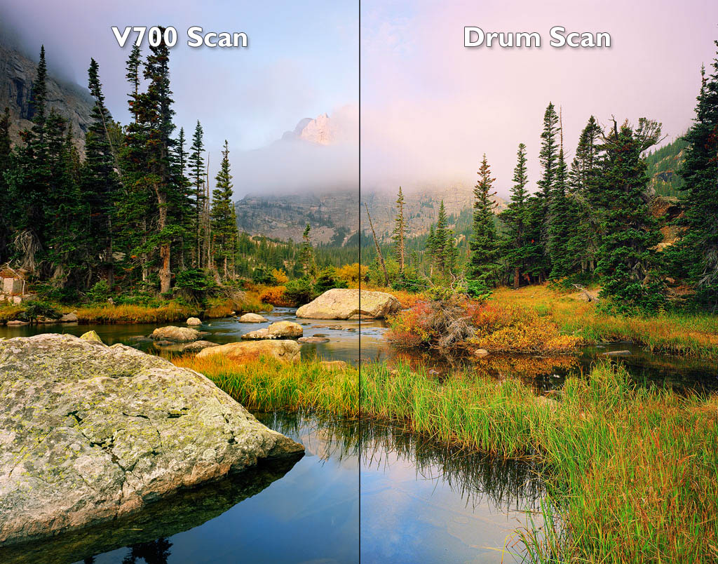 "Clearing Fog at Loch Vale" - Drum vs flatbed comparison