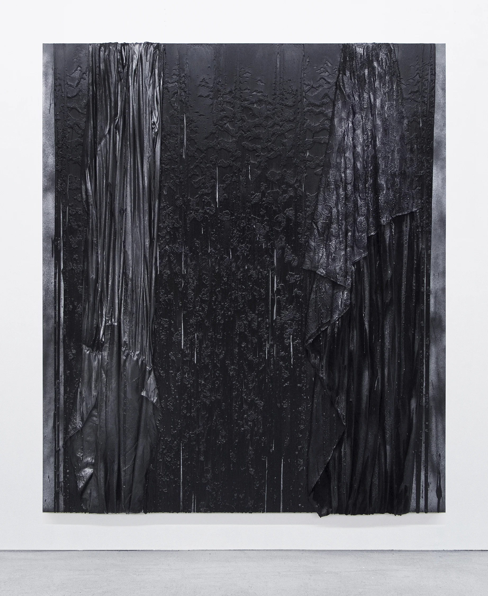 Kasper Sonne HP 2017 Fabric, thread, spray paint, glitter and liquid rubber on linen 84 x 72 inches