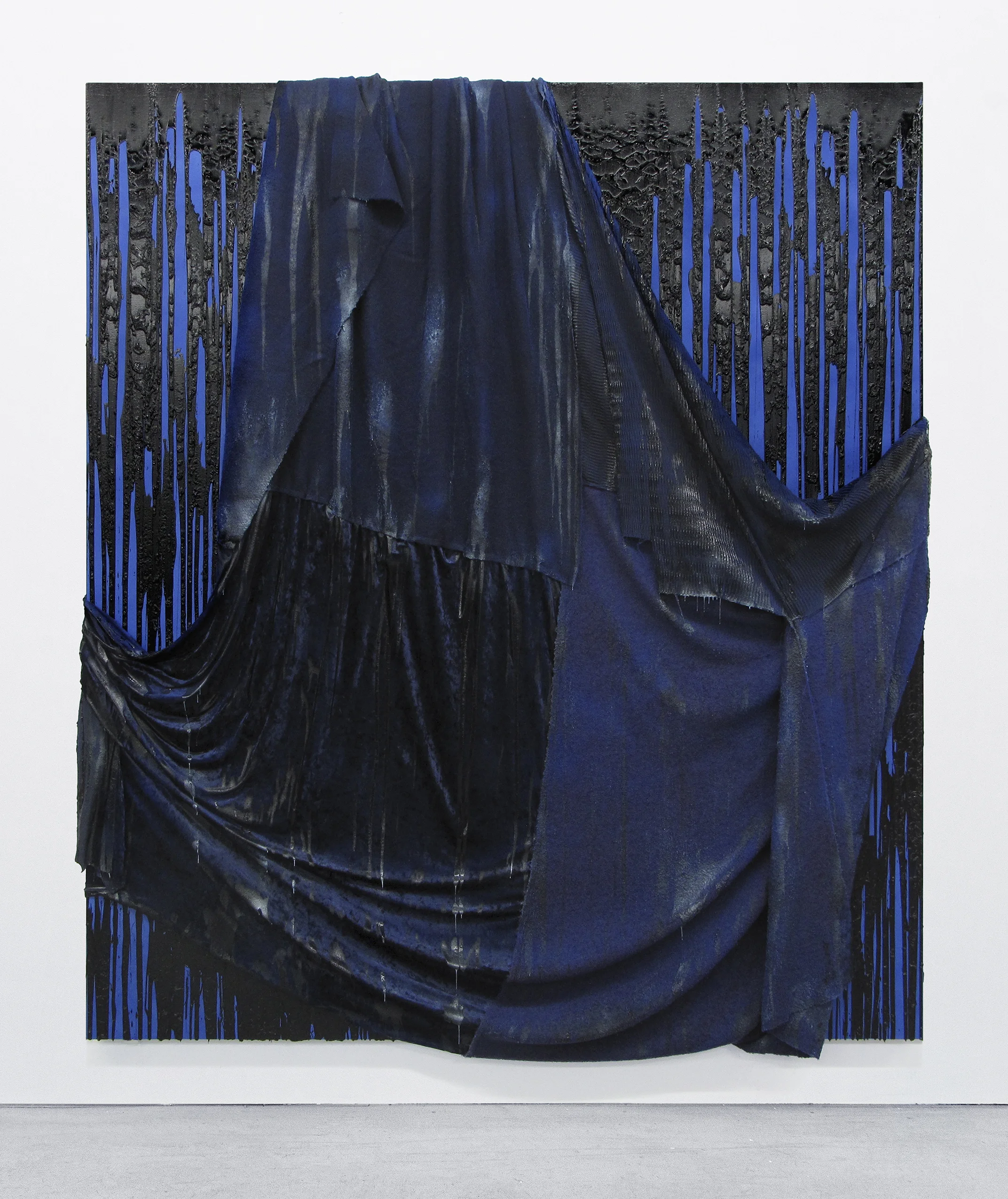 Kasper Sonne HP 2018 Fabric, thread, spray paint, glitter and liquid rubber on linen 96 x 84 inches