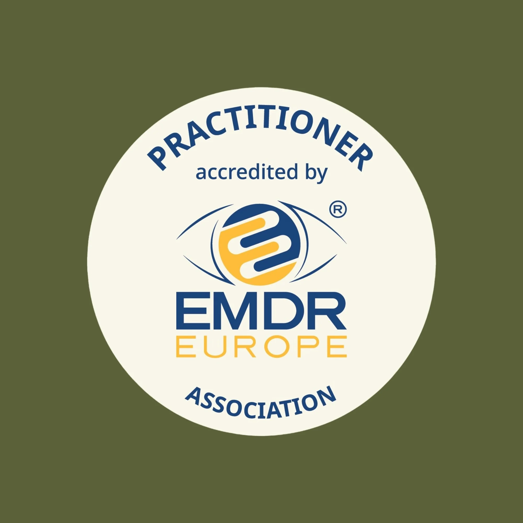 EMDR Europe Accredited Practitioner logo, specialist trauma therapy training