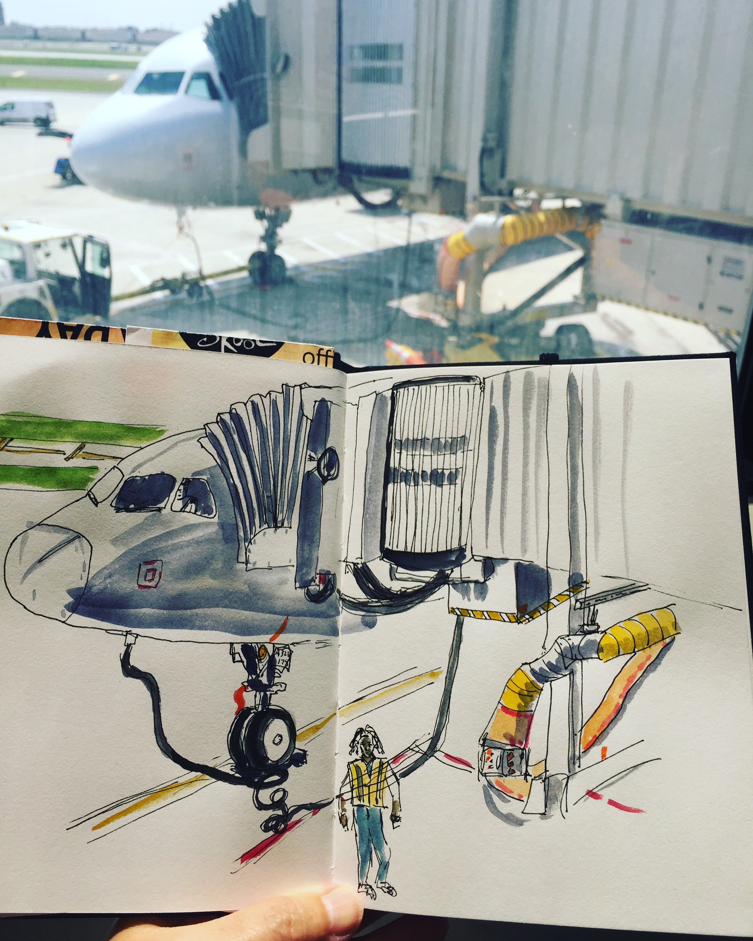 At PHL airport, waiting for my flight makes me happy when I can sketch it