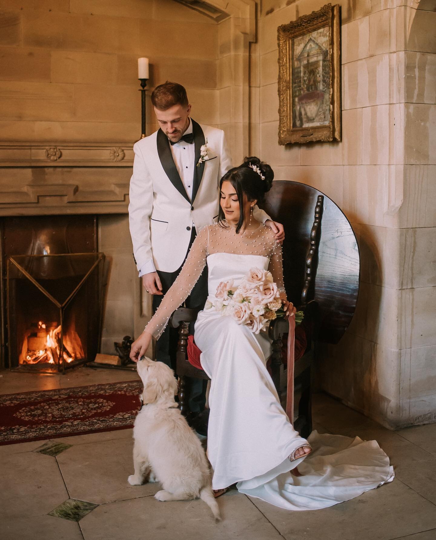 Dudley was the cutest surprise visitor on our shoot day 🥲💗

Photo: @carafrewphoto 
Concept &amp; Content Creation: @paperringsmedia 
Florist: @floralmenagerie 
Dresses: @unbridaledb 
Candles &amp; Styling: @wintonweddingandevents 
Suits: @remusuomo