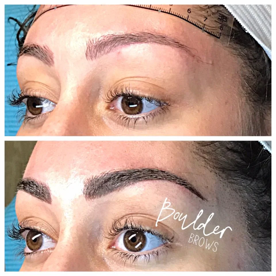 1ST MICROBLADING SESSION Top: Before + Faded Old Reddish Tattoo | Bottom: After