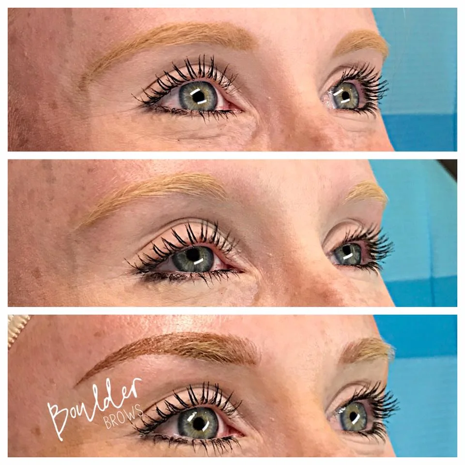 1ST MICROBLADING SESSION Top: Client's Drawing | Middle: Before | Bottom: After
