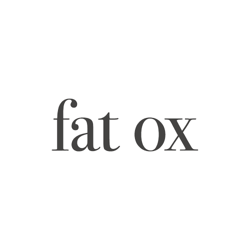 The image shows the words "fat ox" in black text on a transparent background.