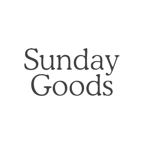 Text reading "Sunday Goods" on a black background.
