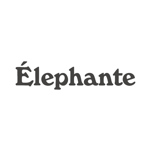 The word 'Éléphante' in stylized black and white font.