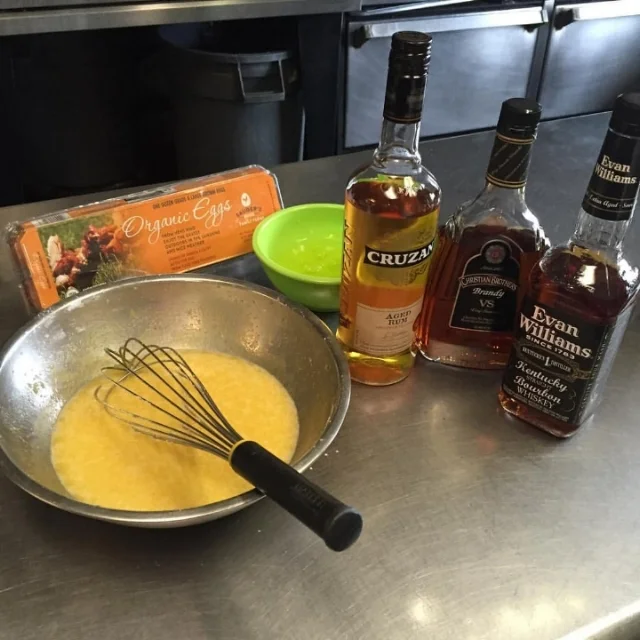 Beaten eggs, whites separated and liquors used.