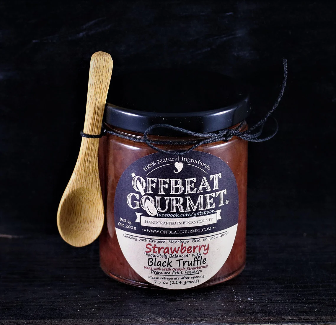 Offbeat Gourmet Strawberry Black Truffle Jam available locally and online.