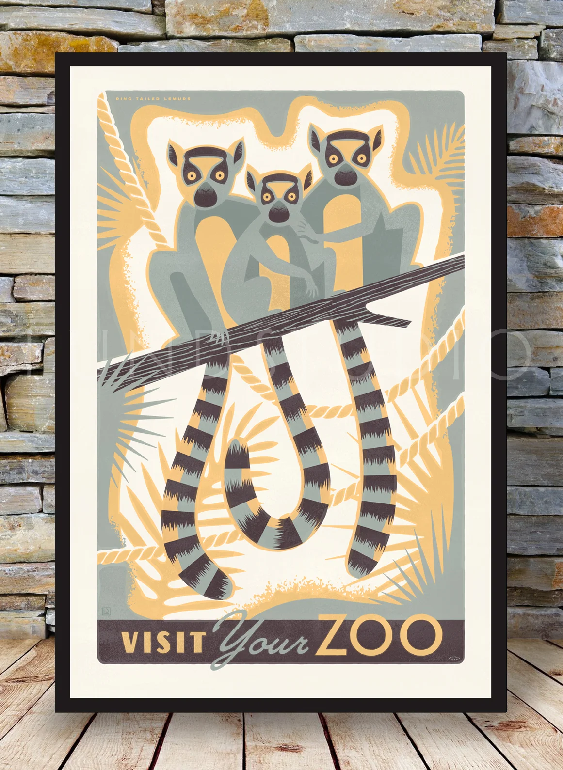 Lemurs WPA style posterwall