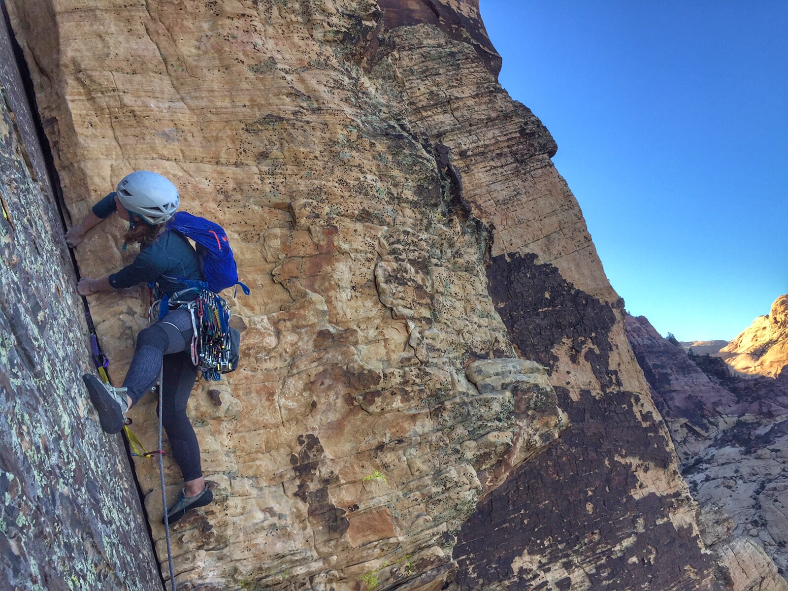 Emily Mannisto on Ginger Crack at Red Rocks (5.9, trad, six pitches)