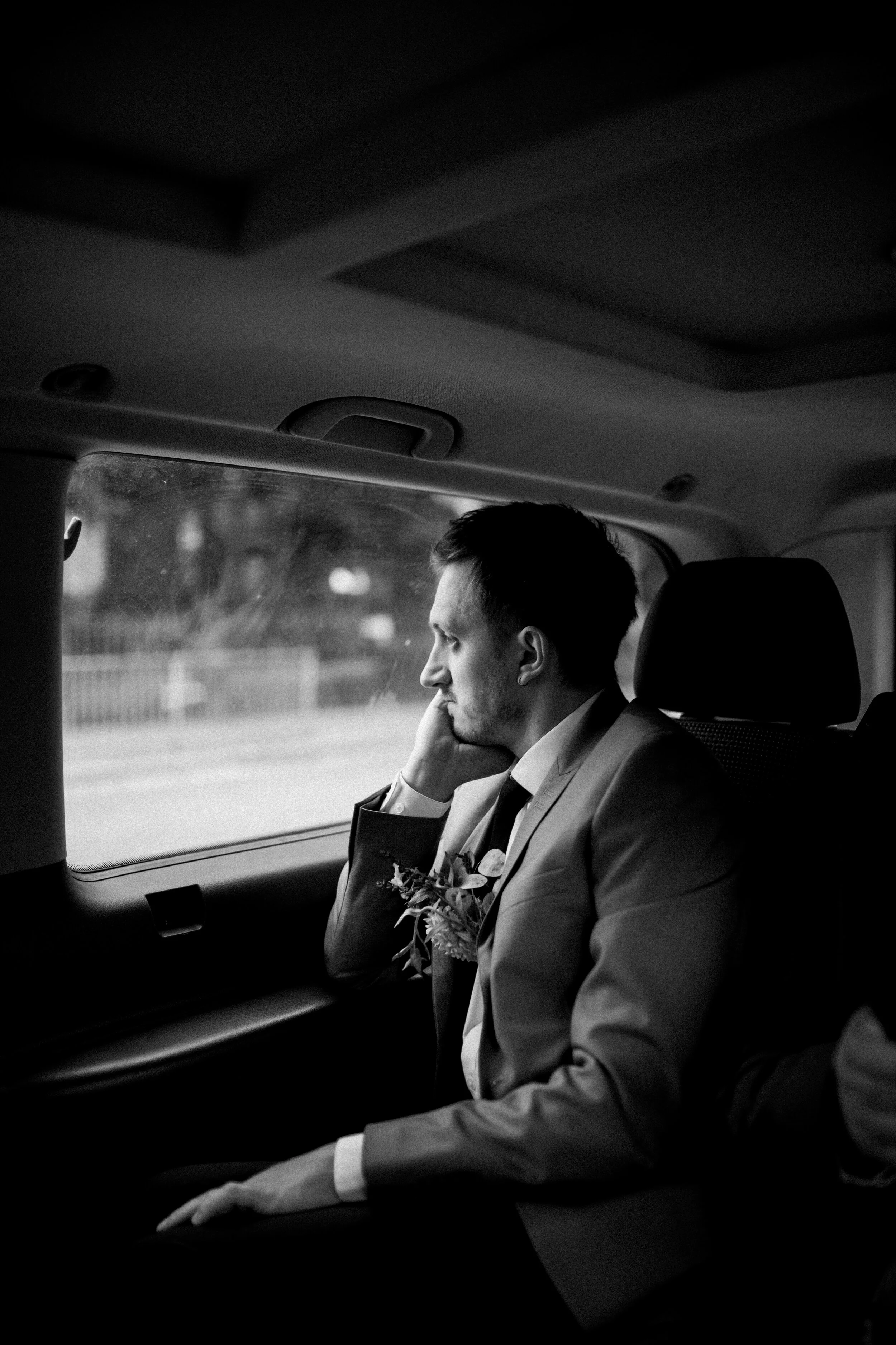 Groom in taxi Manchester wedding