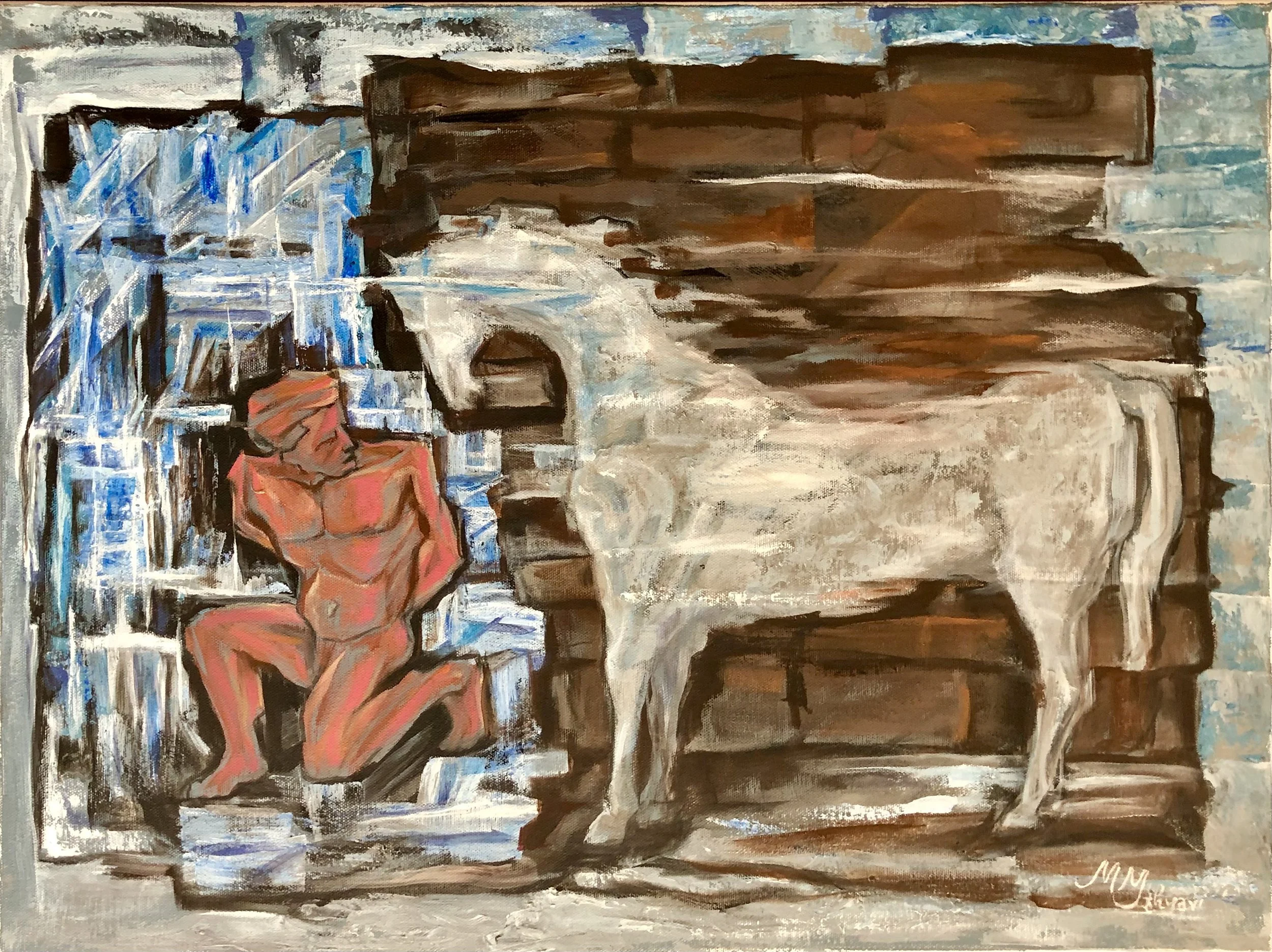 Imprisoned man and the white freedom horse