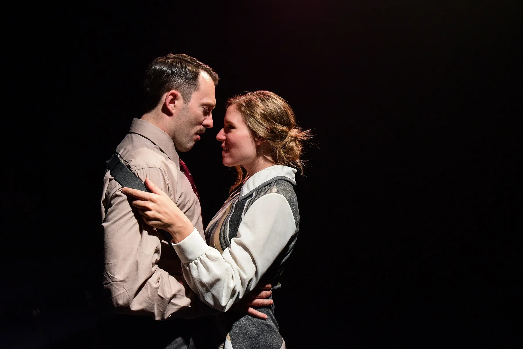 Cody Proctor and Heather Chrisler in Greenhouse Theater Center’s production of MACHINAL , by Sophie Treadwell , directed Jacob Harvey with movement by Elizabeth Margolius . Photo by Evan Hanover.