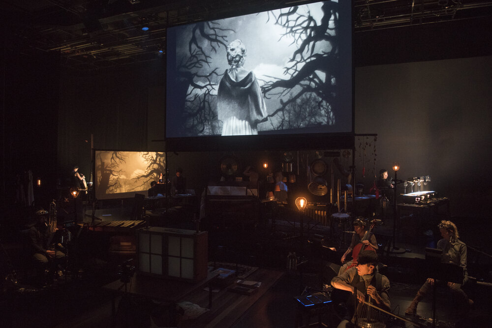 The cast of FRANKENSTEIN by Manual Cinema at Court Theatre. Photo by Michael Brosilow.jpg