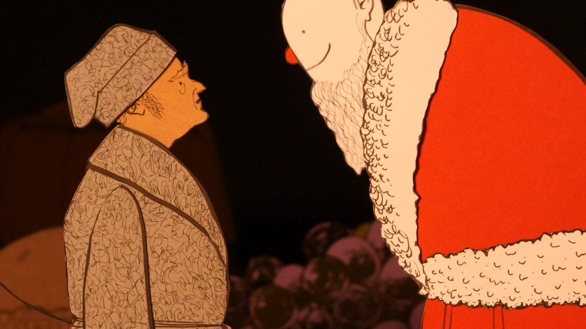 Manual Cinema's Christmas Carol Scrooge and Ghost of Christams Present.png