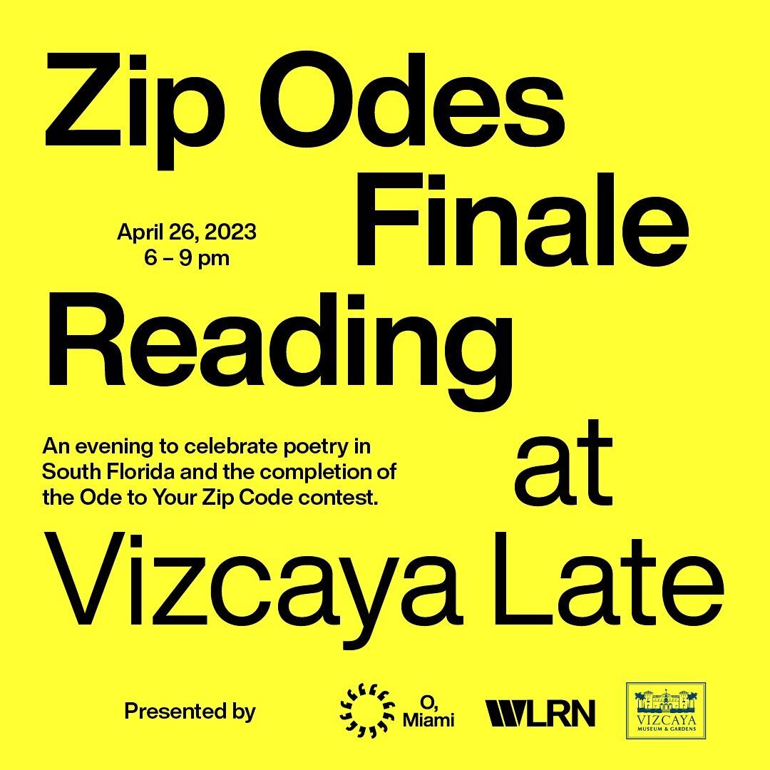 🎉Tonight! I'll be reading my ode to Hialeah in dedication to my Abuela at Vizcaya Museum &amp; Garden as part of the O, Miami Poetry Festival!
The Zip Ode, an original form invented by O, Miami, and WLRN, is designed to transform your zip code into 
