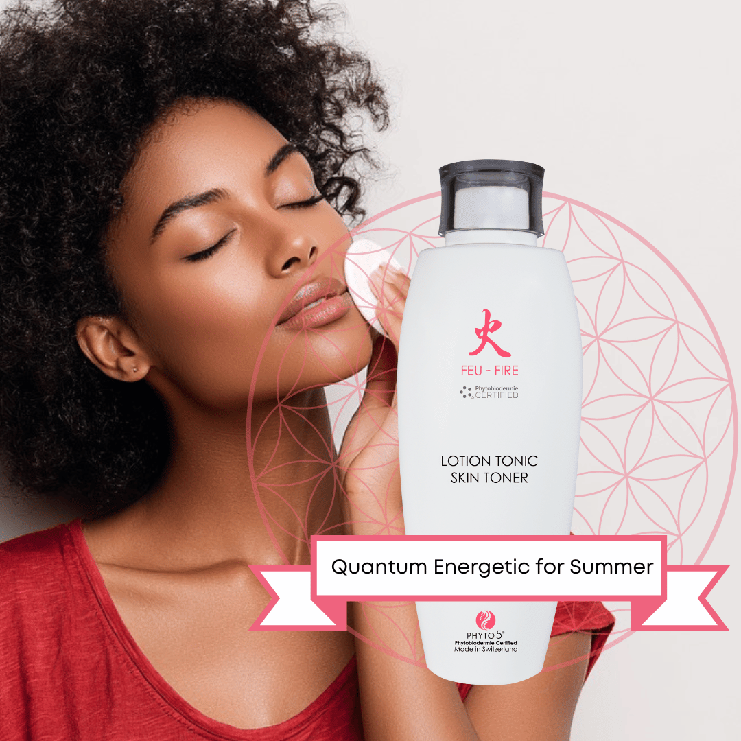 An African American woman applies Fire skin Toner to her face