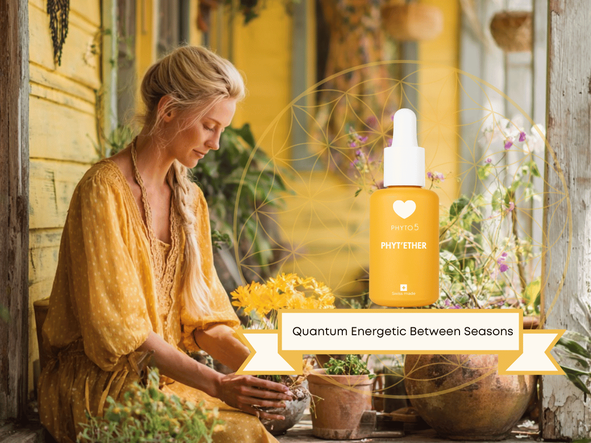 TCM's Earth season depicted in yellow and creativity with Earth Phyt'Ether serum in the foreground