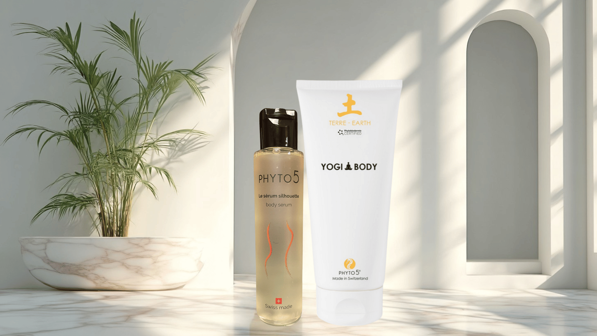 Contouring product synergy of Serum + Earth Yogi Body Gel