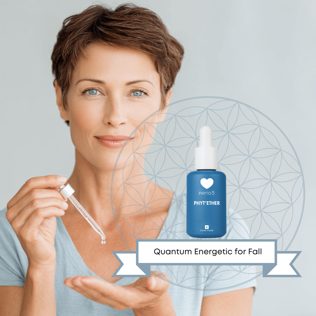 A middle-aged woman dispenses a solitary drop of Metal Phyt'Ether serum into her hand