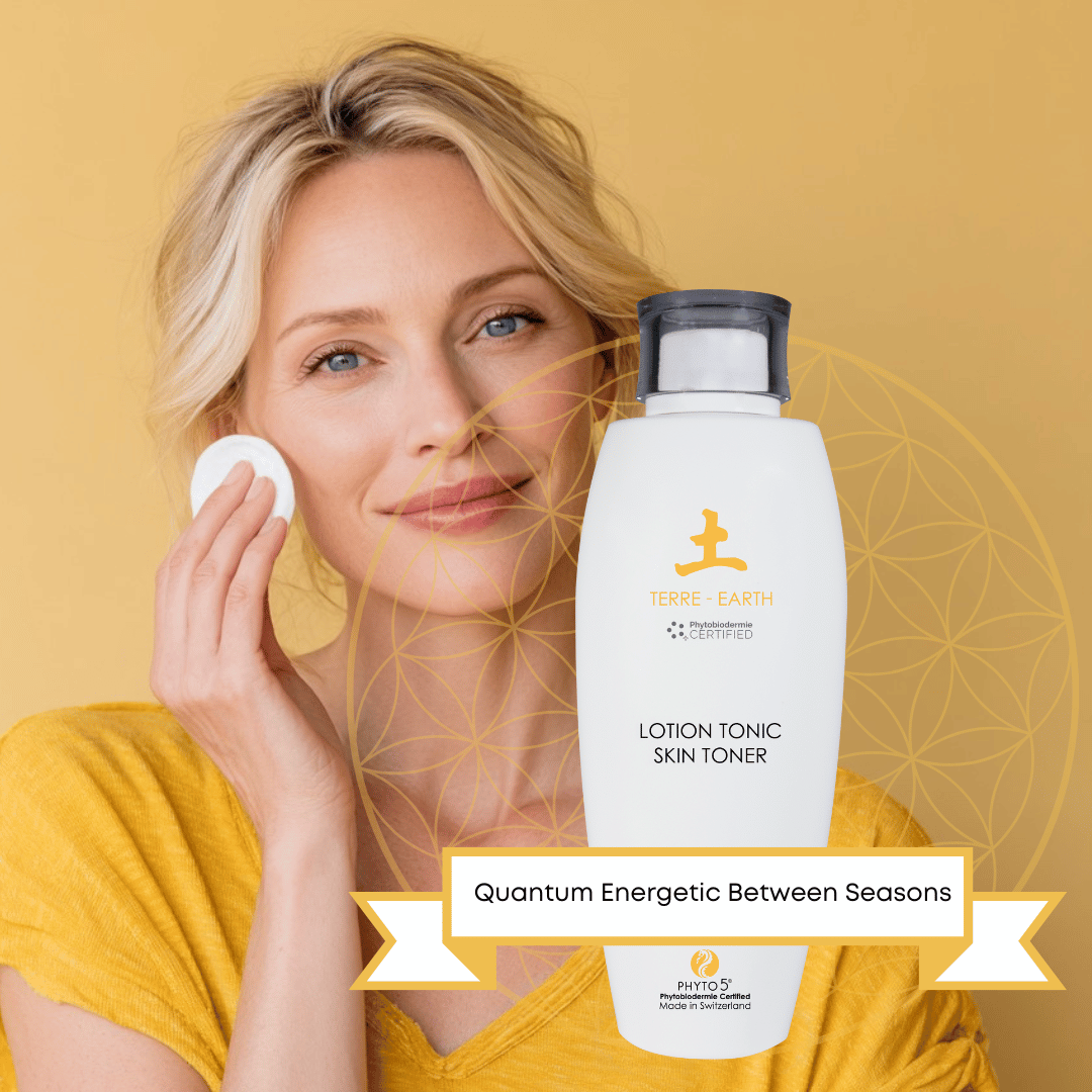 A blonde woman swaps her face with Earth element skin Toner