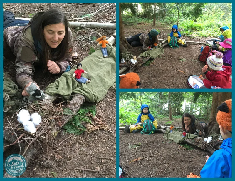 Melissa putting on an amazing puppet show in the forest...