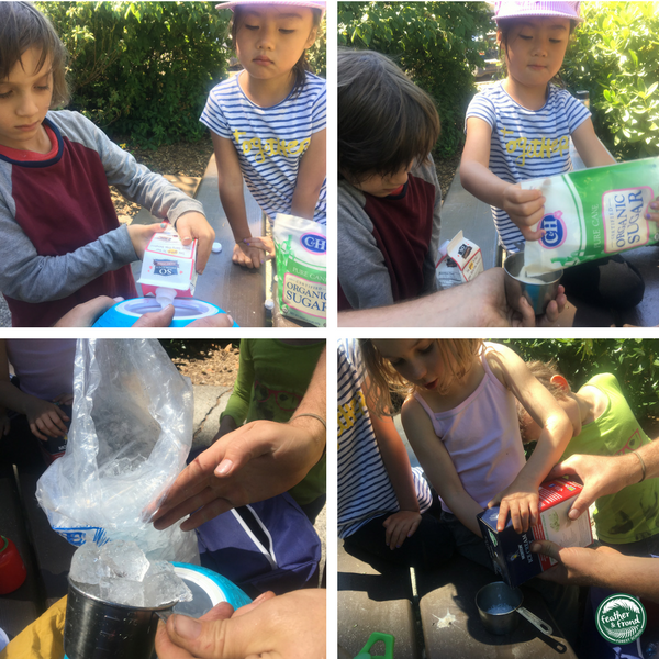 Mixing ice cream ingredients!