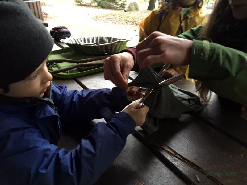 Cutting up cotton for char cloth