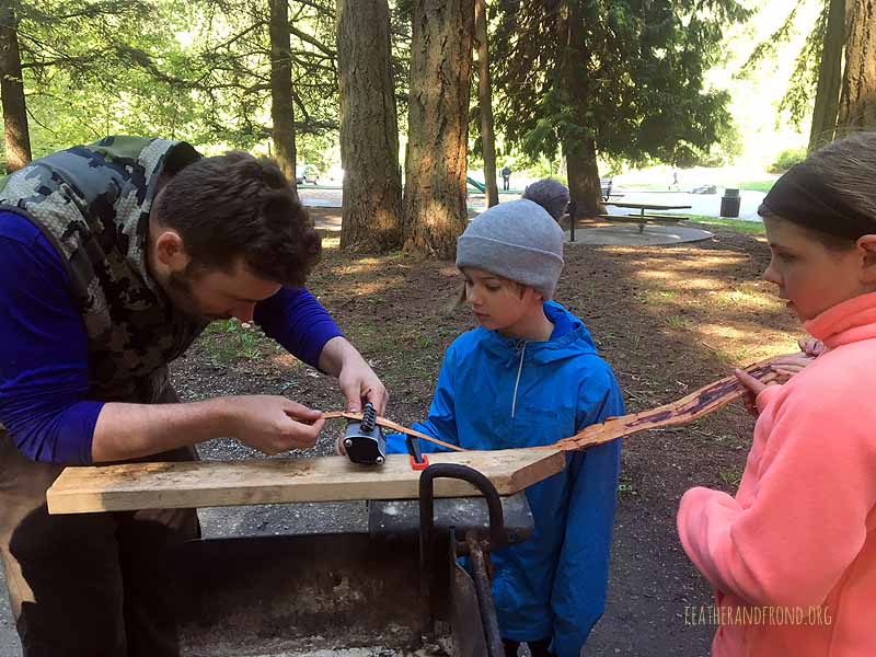 Using the leather stripper to process the inner bark of Cedar