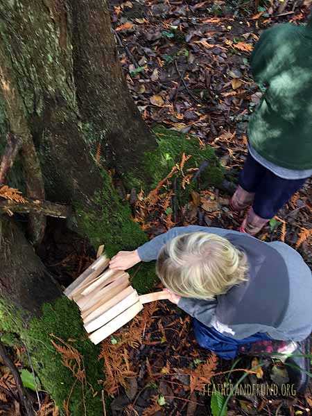 Making a Cedar plank fairy house in honor of Indigenous People's Day
