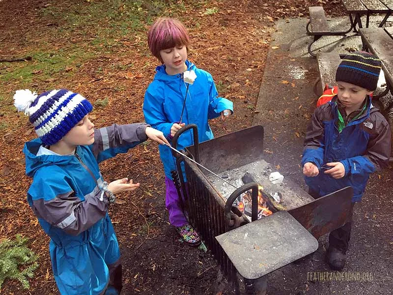 Roasting home-made marshmallows in honor of Evan's b-day!