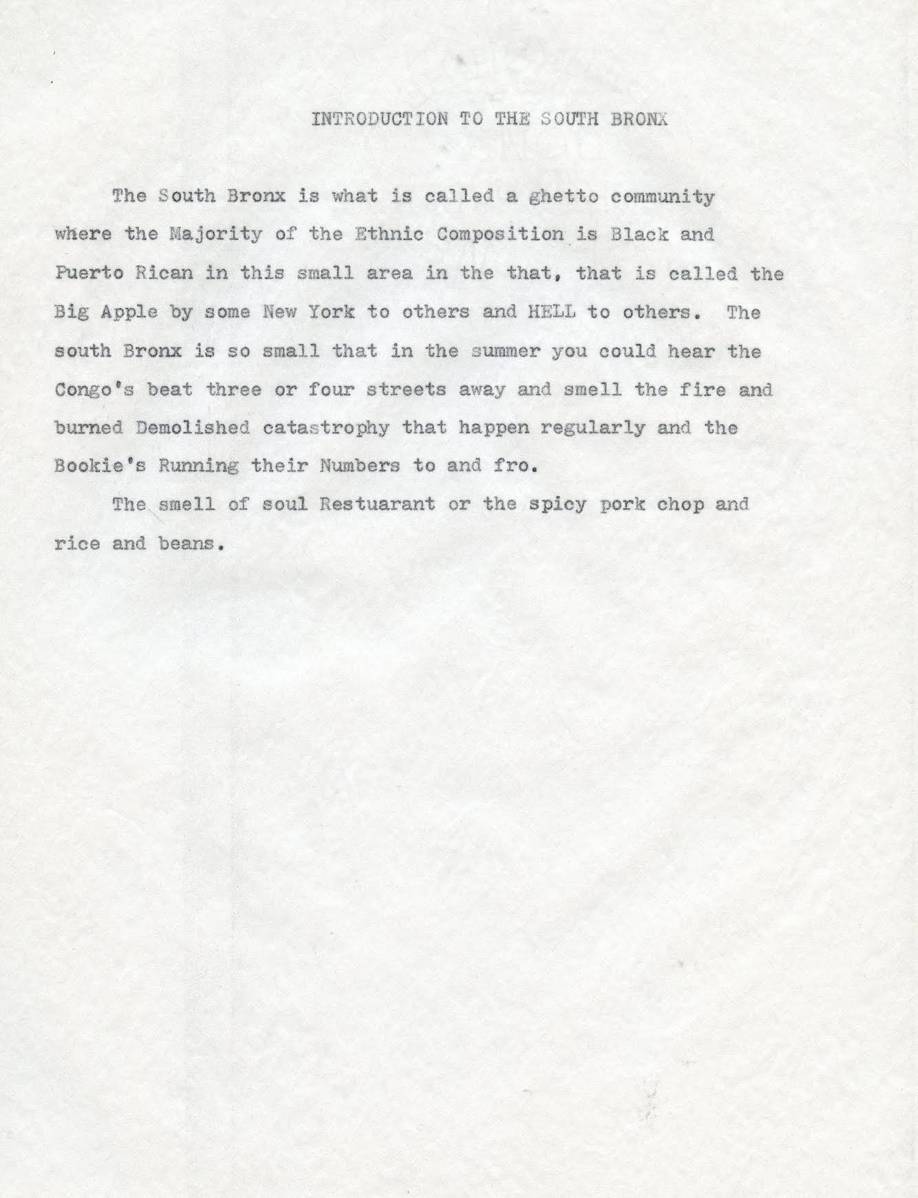 Introduction composed by Charlie, the president of the Ghetto Brothers.