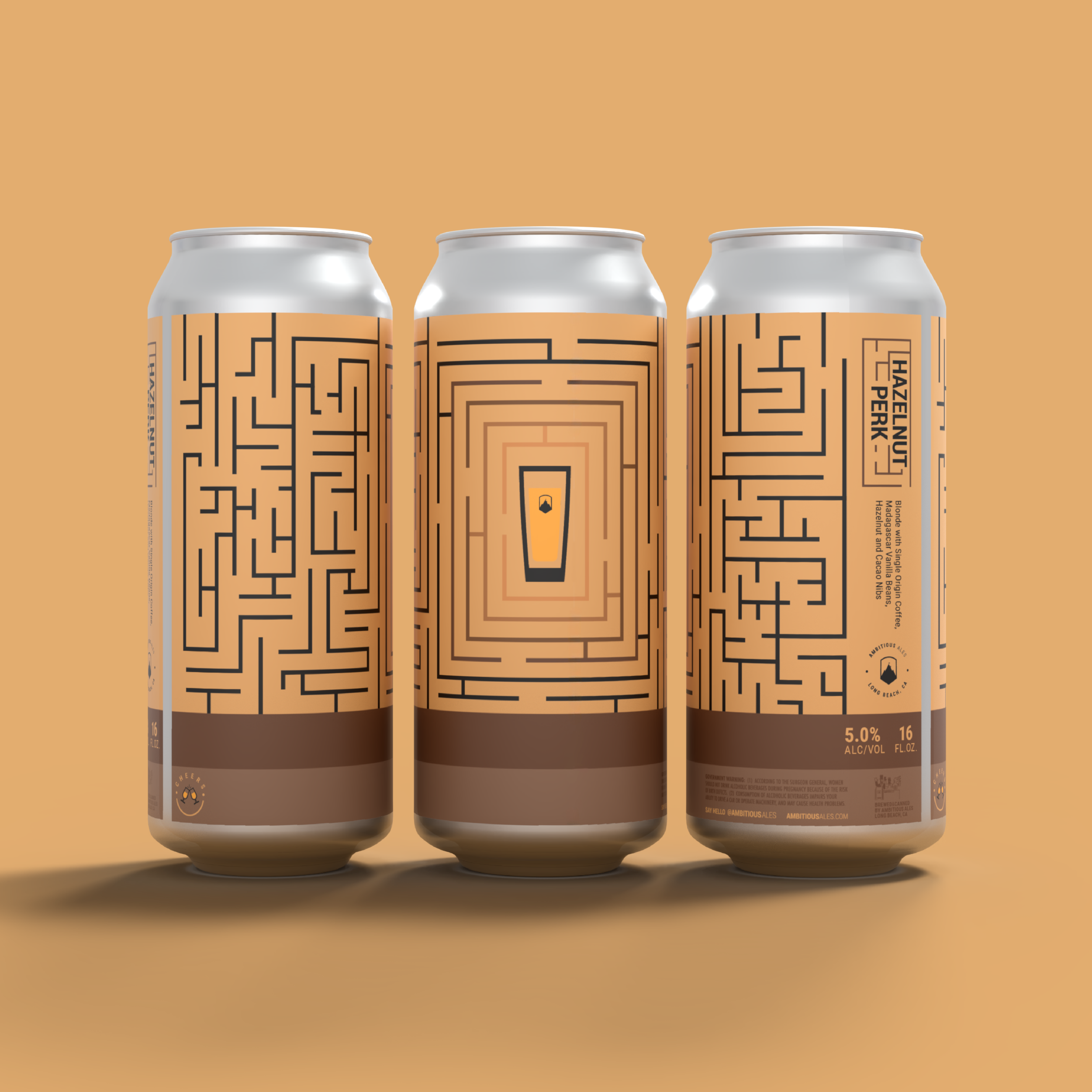 Hazelnut Perk. Brewed by Ambitious Ales in Long Beach, CA