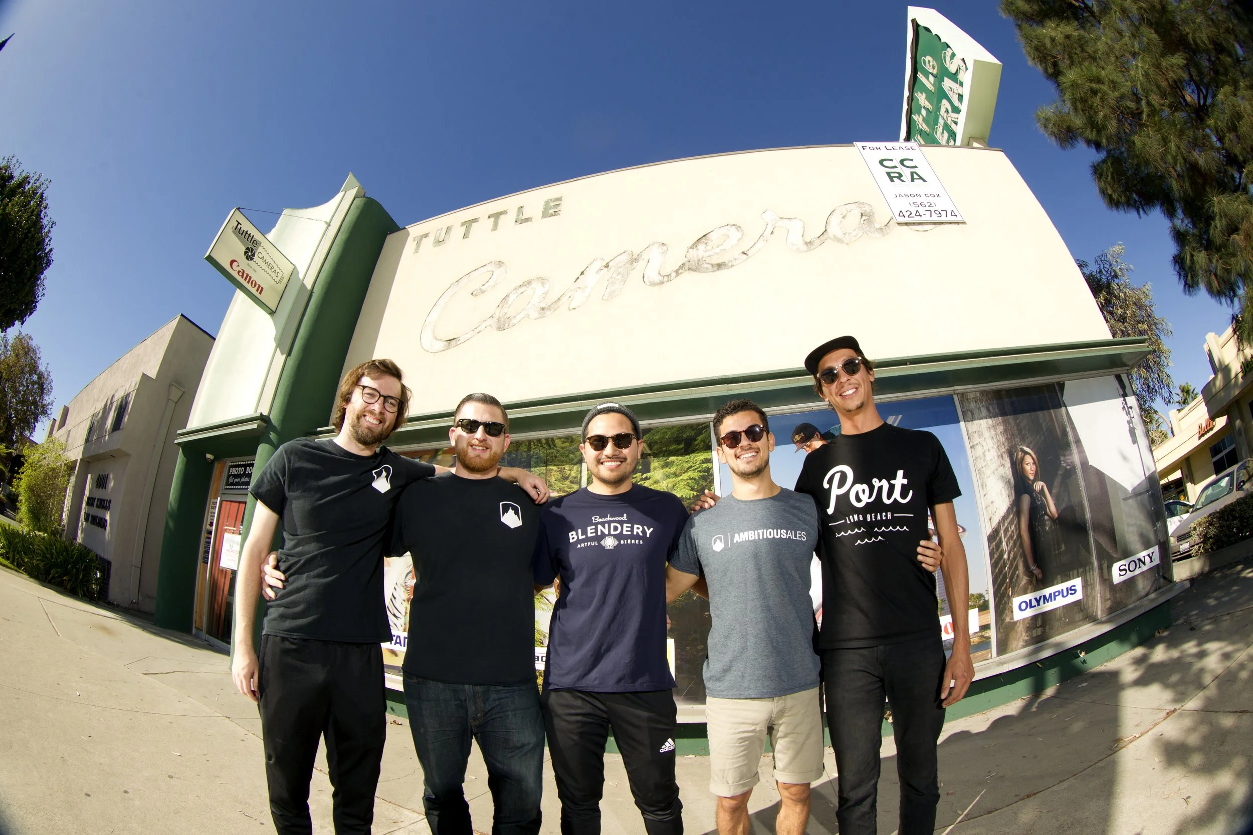 Founders of Ambitious Ales in front of the old Tuttle Cameras building. Located in Long Beach, CA.