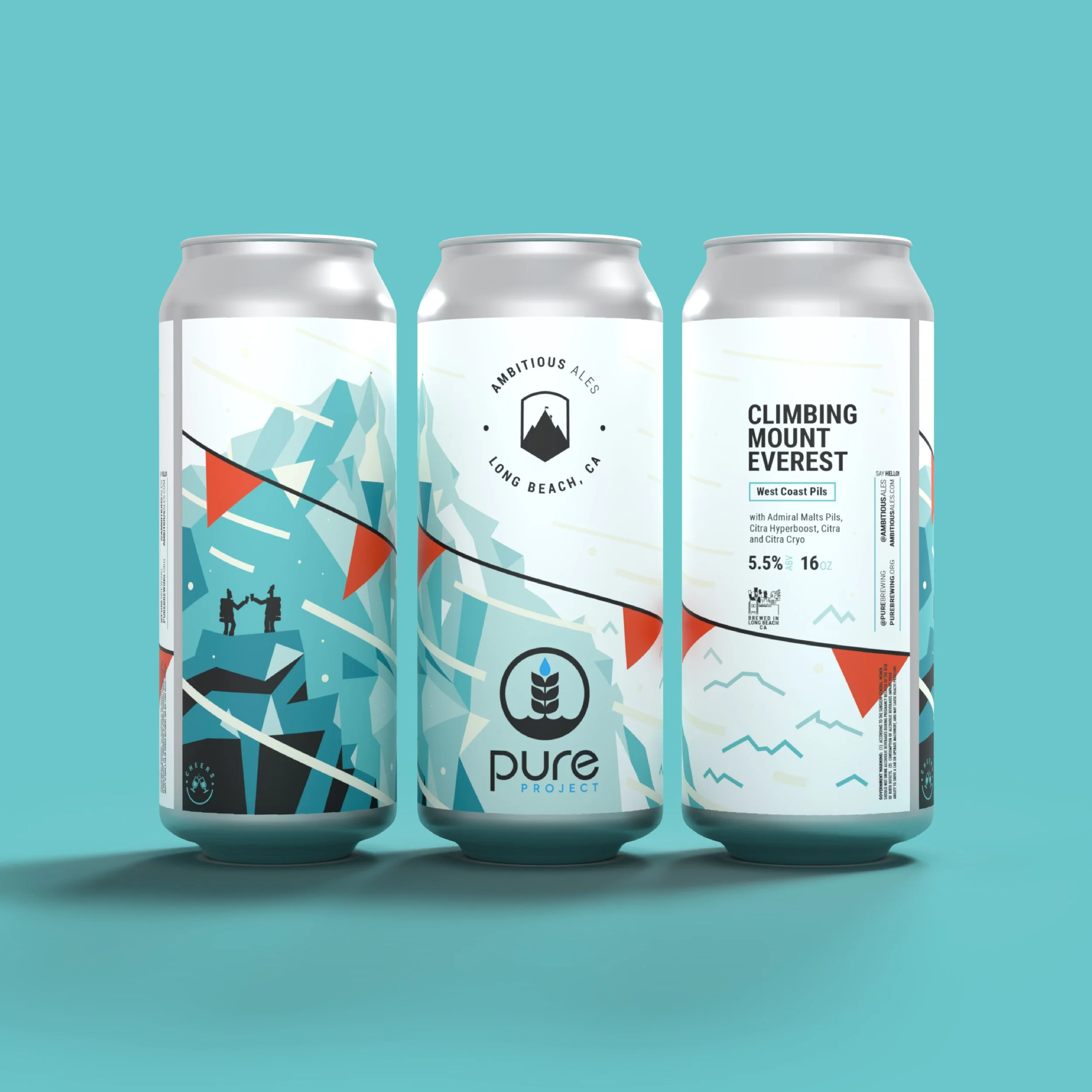 Climbing Mount Everest. West Coast Pils Brewed in Long Beach, CA by Ambitious Ales. Collab with Pure Project.