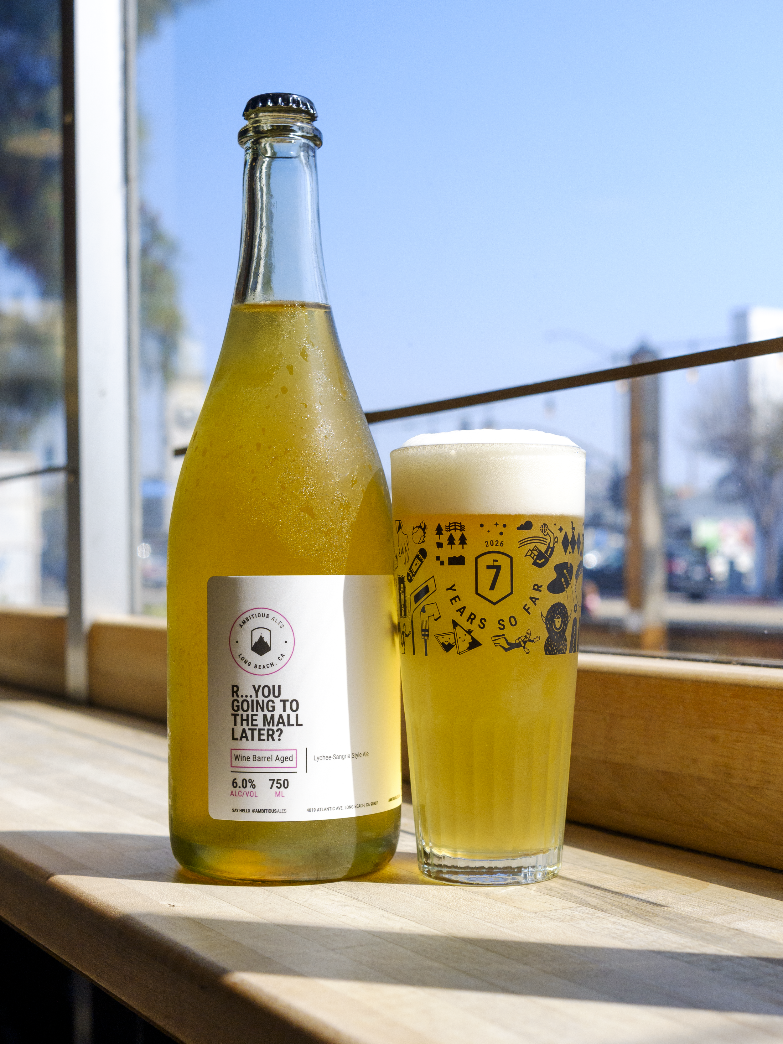 R...You going to the mall later? Wine Barrel Aged Lychee Sangria Style Ale. Brewed in Long Beach CA by Ambitious Ales