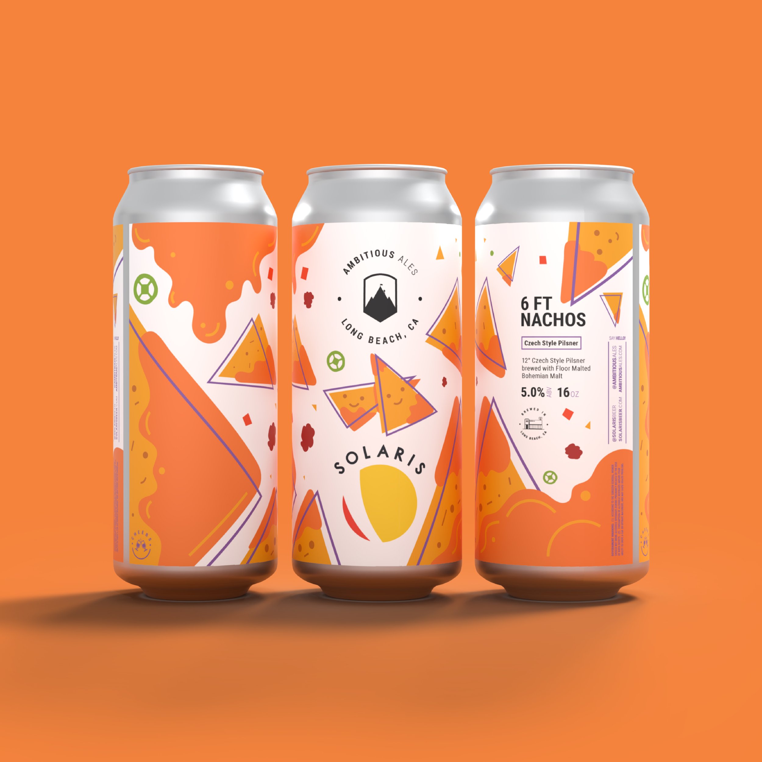 6 ft nachos! chips and cheese and nacho ingredients flying around beer can label