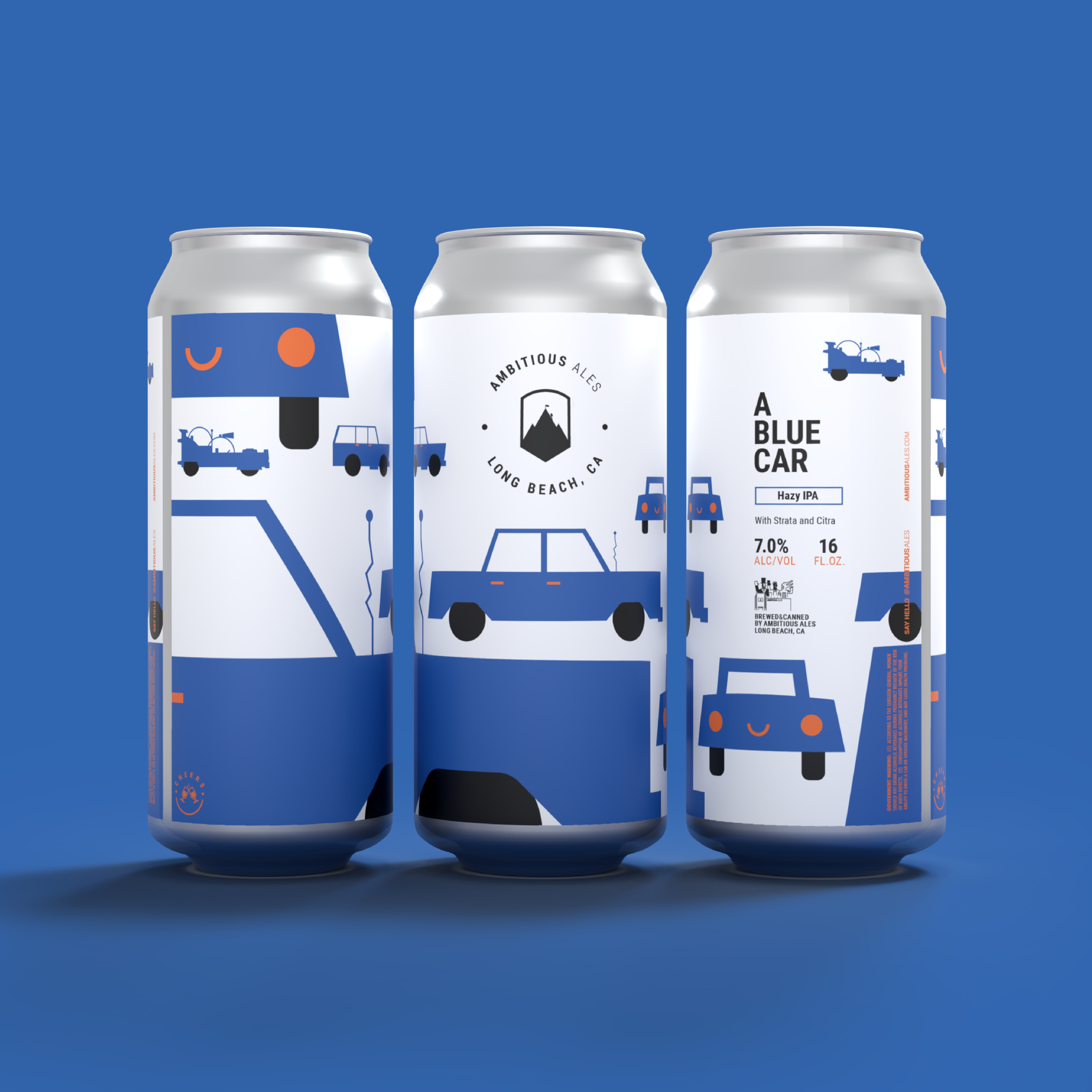 A Blue Car. Hazy IPA. Brewed by Ambitious Ales in Long Beach CA
