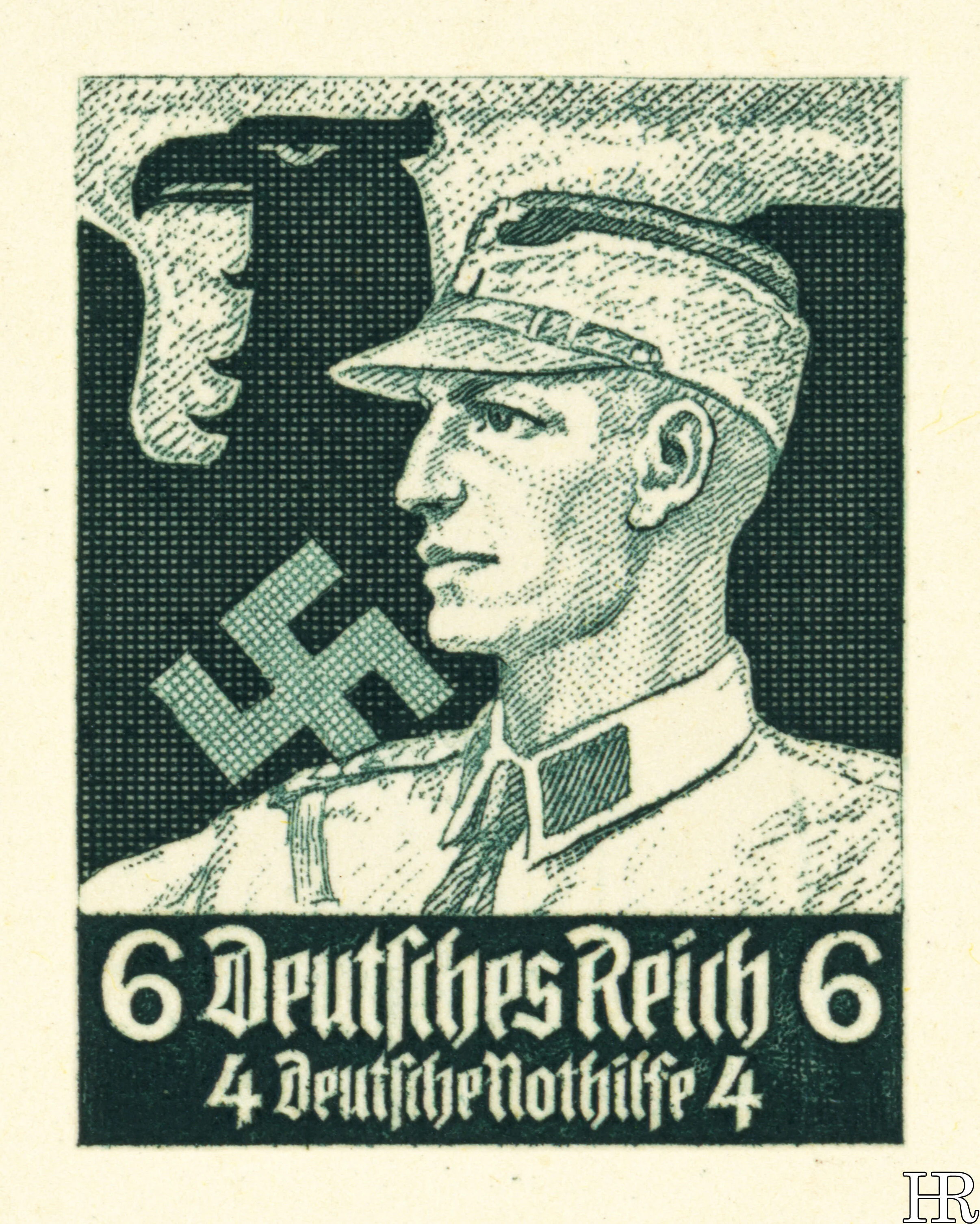 A postcard, in the same style as the series, and depicting a “brownshirt”, was released alongside the stamps. This relatively low-key employment perhaps reflects the régime’s ambivalence about its street-fighting background now that it was comfortab…