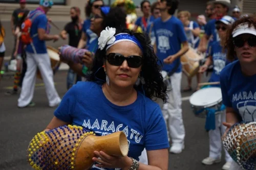 Dianna playing with Maracatu PDX in the Portland Pride Parade 2017.