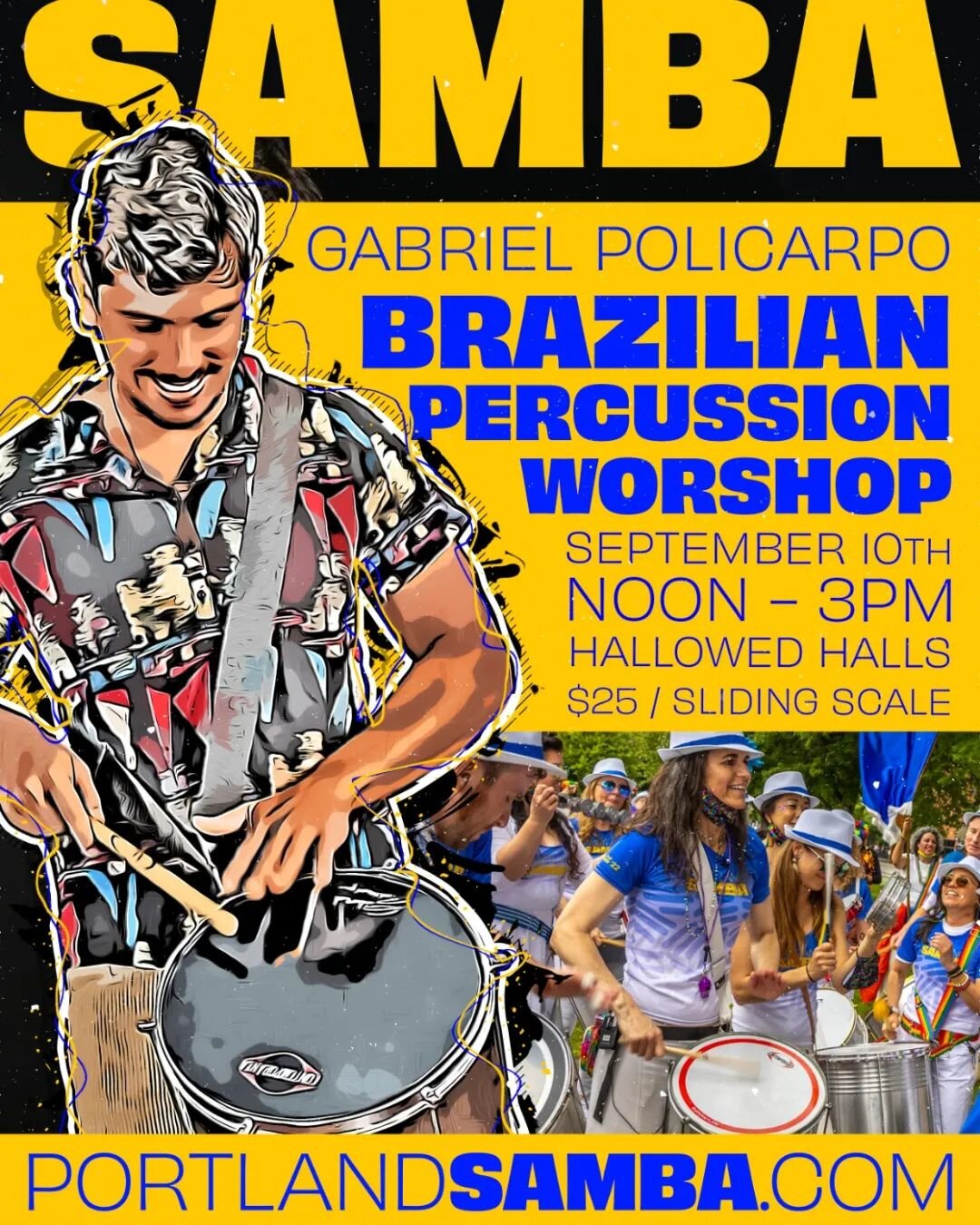 Join us this Saturday at noon Portland Samba will hold our first workshop with a teacher from Rio  de Janeiro, Gabriel Policarpo!!! 🥁🌟🌍

https://www.portlandsamba.com/merch/p/gabriel-policarpo-masterclass

Learn more about Gabriel and his work aro