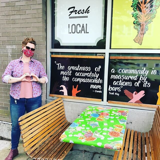Huge thanks to @freehand79 for these amazing panels for our market windows. We look so good!!! And we&rsquo;re so proud of our lil corner store. 🥕❤️🥦 #grocery #illustration #community #newcolumbiasolar