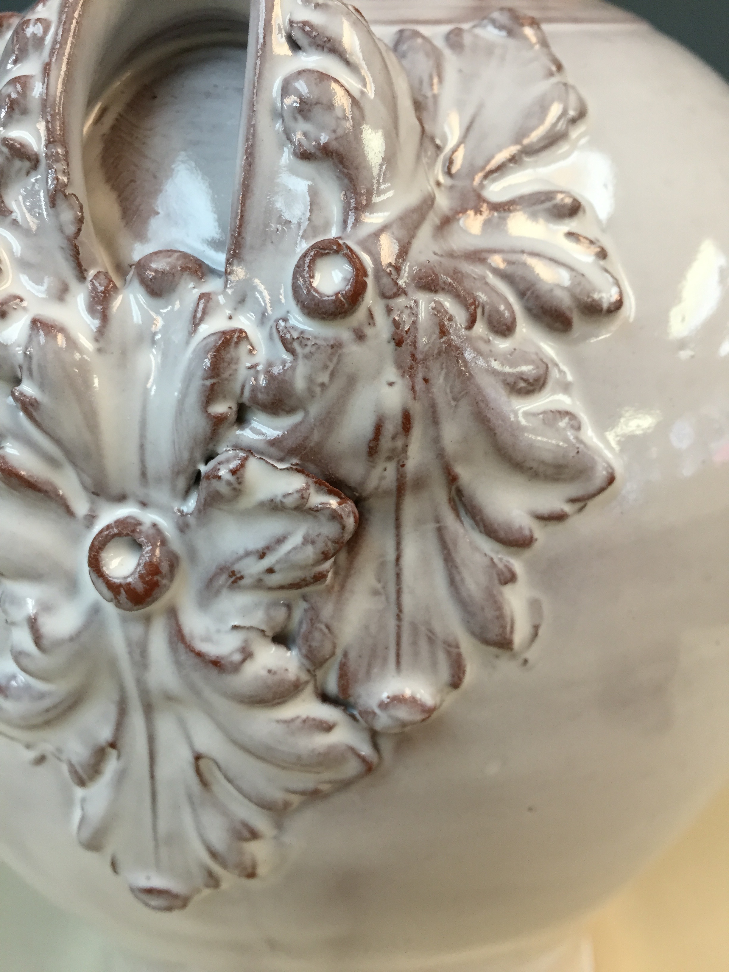  Detail of Funeral Urn, 2015.&nbsp;Earthenware with majolica. 