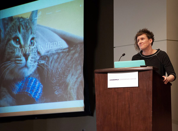 Here I'm explaining what makes for a great hero image on a website, using this stylish cat on the CatScarf website as an example. "Top Strategies for Better Photography on Your Website" was presented at WordCamp Atlanta.