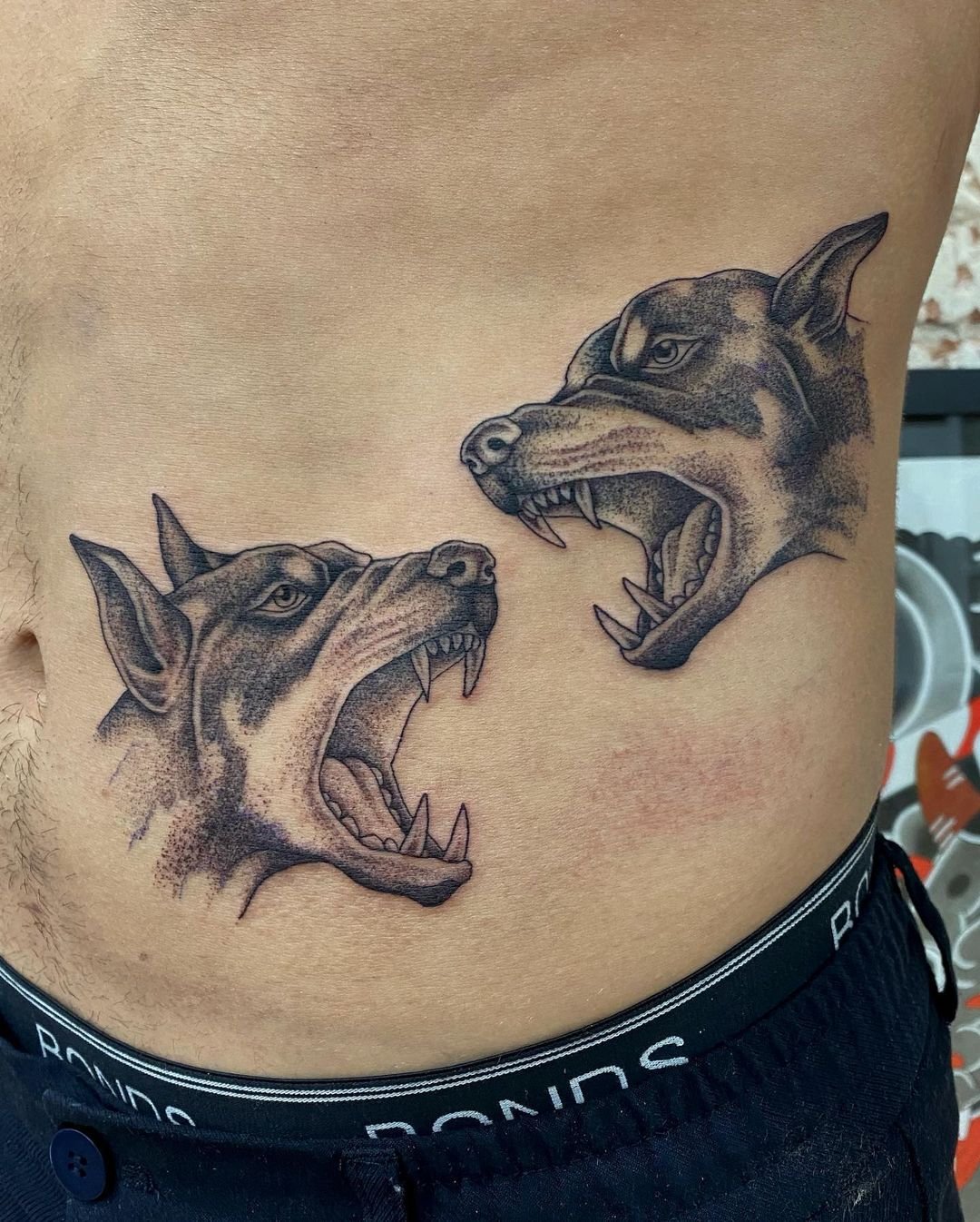Outstanding Grey Color Angry Foo Dog Tattoo On Half Sleeve