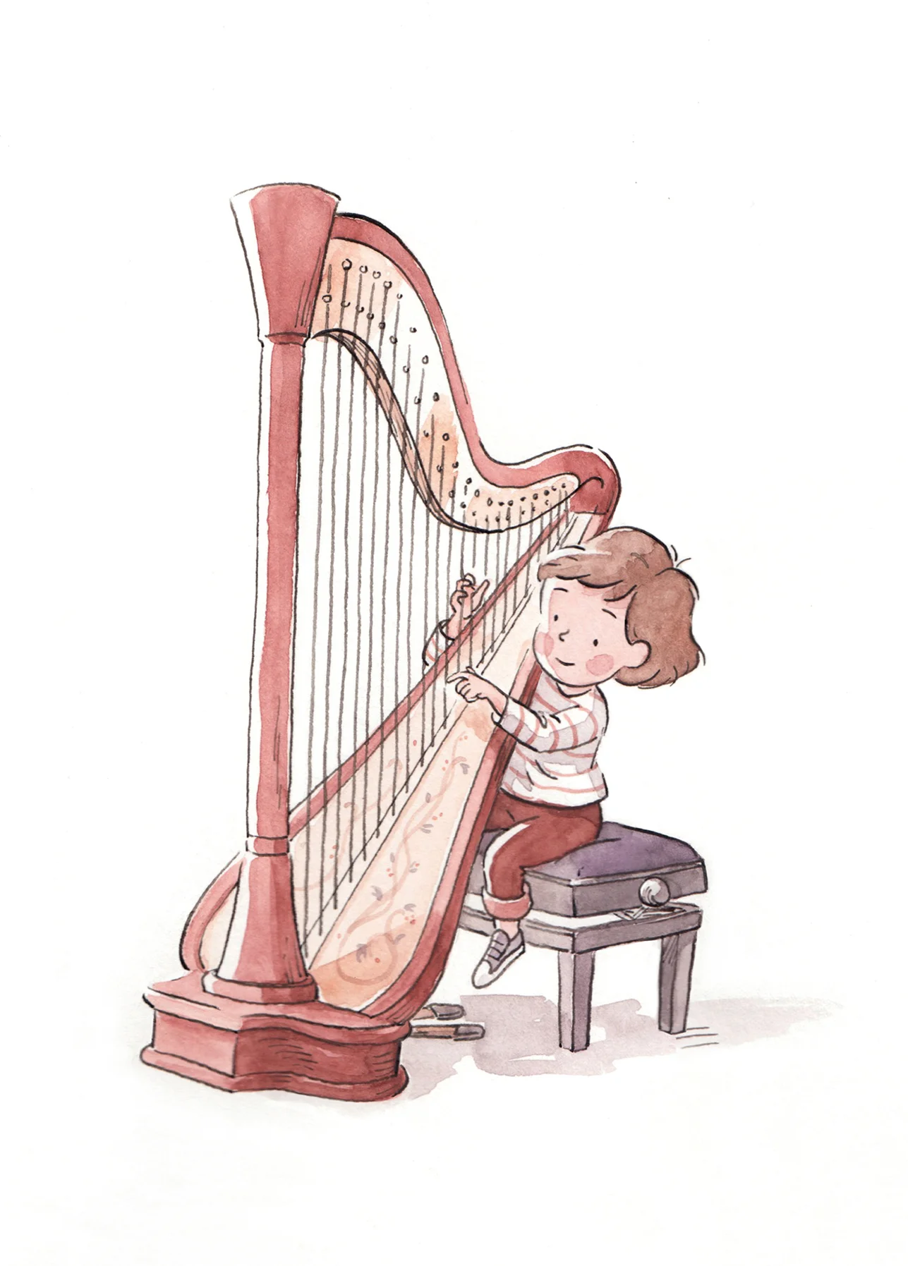 Playing the harp.