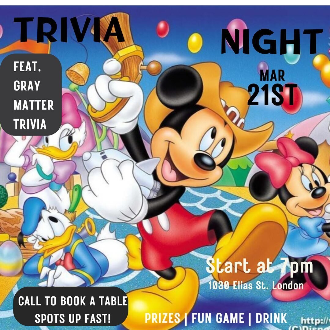 We are excited to announce @graymattertriviaco returns this month!! 

Brush up on your Disney knowledge, dust off those VHS tapes and VCR. 

Call the taproom to book your table.